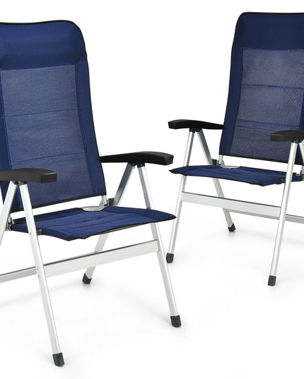 Giantex Set of 4 Patio Chairs, Folding Outdoor Chairs, High Back Recliner (Blue)