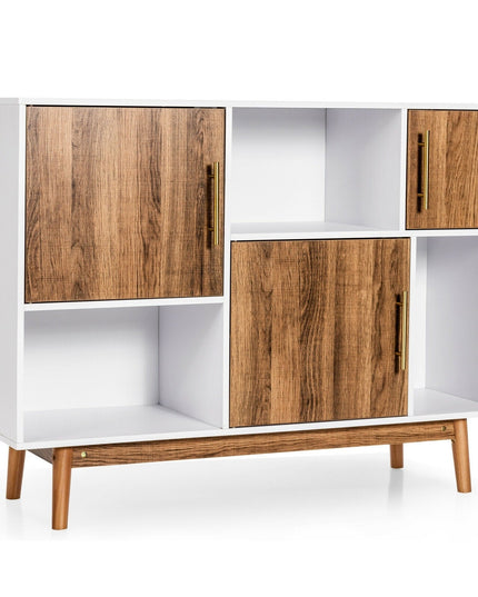 Sideboard Storage Cabinet W/Storage Compartments, Doors and Wood Legs