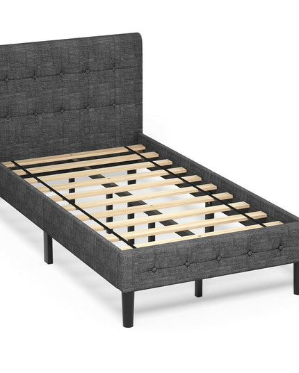 Platform Bed with Button Tufted Headboard | Upholstered Bed Frame