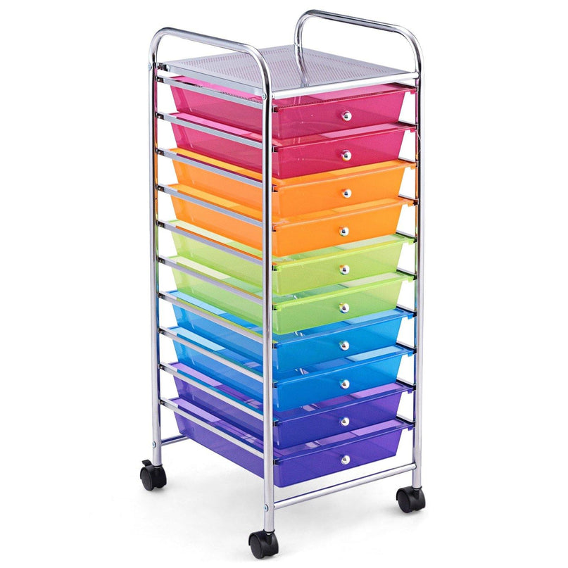 10 Drawer Rolling Storage Cart Scrapbook Paper Office School Organizer - Giantexus