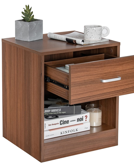Giantex Nightstand w/Drawer, 2-Tier Wooden Bedside Table, Black