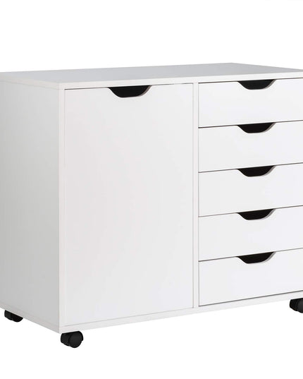 Giantex Drawers Cabinet Mobile Lateral Filing Organizer with 5 Drawers,1 Side Cabinet and Wheels Mobile Side Cabinet Chest