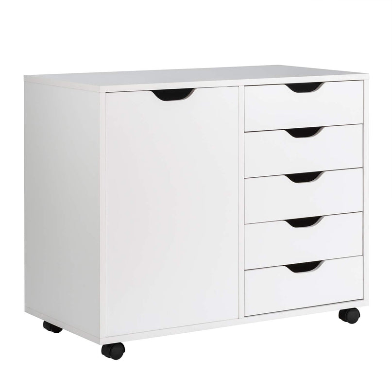 Giantex Drawers Cabinet Mobile Lateral Filing Organizer with 5 Drawers,1 Side Cabinet and Wheels Mobile Side Cabinet Chest