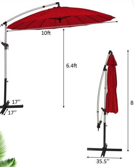 10FT Patio Offset Umbrella, Cantilever Outdoor Umbrella with Easy Tilt Adjustment - Giantexus