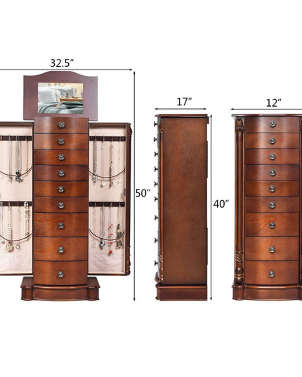 Large Jewelry Armoire Cabinet with 8 Drawers & 2 Swing Doors - Giantex