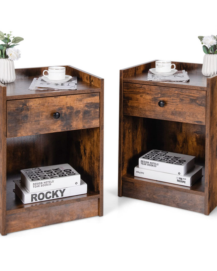 Giantex Nightstands Set of 2, Modern End Tables w/Storage Drawer & Open Compartment