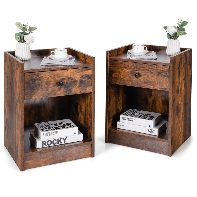 Giantex Nightstands Set of 2, Modern End Tables w/Storage Drawer & Open Compartment
