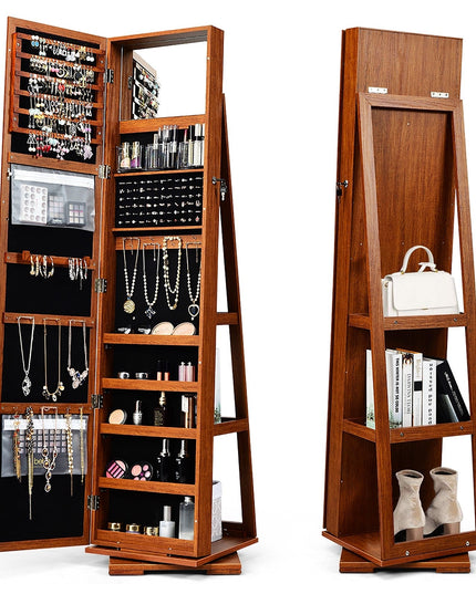 CHARMAID | 360-degree Rotating Jewelry Armoire with Higher Full Length Mirror - Giantexus