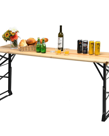 Giantex Folding Picnic Table, Wood Outdoor Table with Umbrella Hole