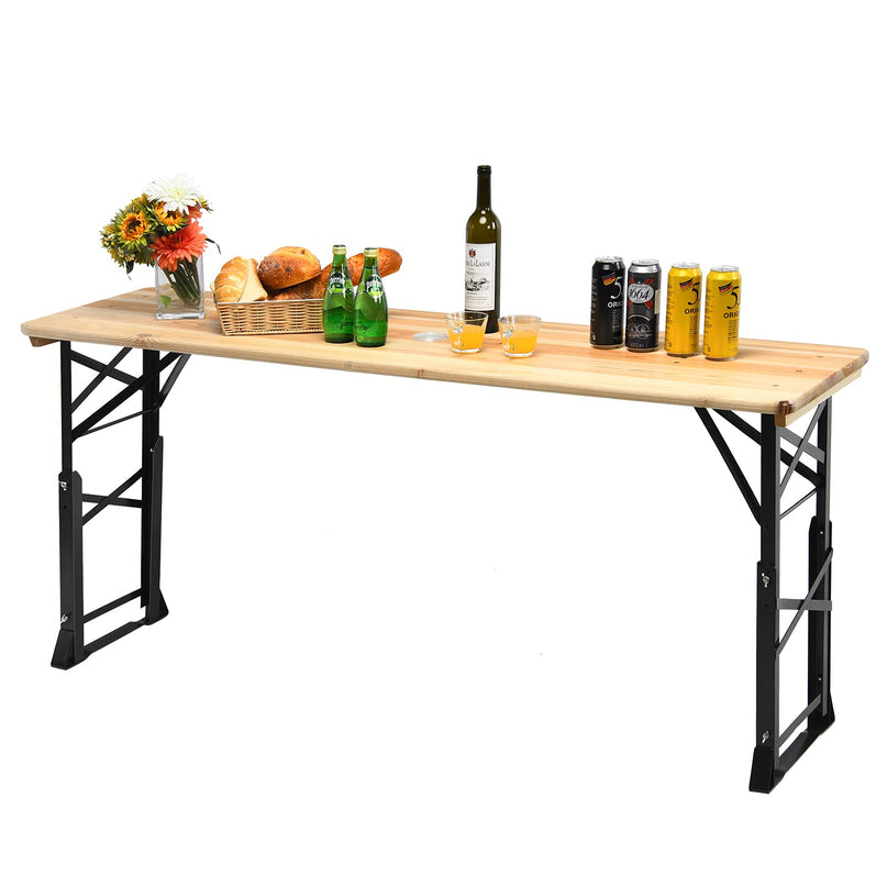 Giantex Folding Picnic Table, Wood Outdoor Table with Umbrella Hole
