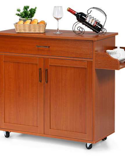 Giantex Kitchen Island, Rolling Kitchen Cart with Spice and Towel Rack, Large Drawer & 2-Door Storage Cabinet