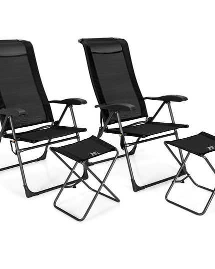 Giantex 2 Pcs Folding Patio Chairs, 2 PCS Footrest, Portable Sling Chairs (Black)