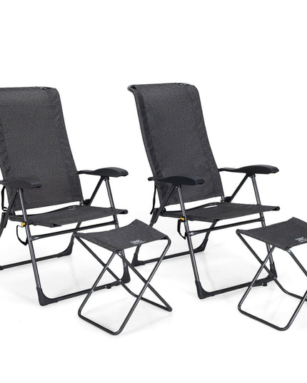 Giantex 2 Pcs Folding Patio Chairs, 2 PCS Footrest, Portable Sling Chairs (Black)