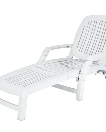 Chaise Lounge Outdoor,Foldable Sun Lounger with Wheels - Giantexus