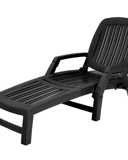 Chaise Lounge Outdoor,Foldable Sun Lounger with Wheels - Giantexus