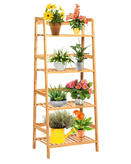 4-Tier Ladder Shelf Plant Stand, Bamboo Flower Pots Holder Display Rack - Giantexus