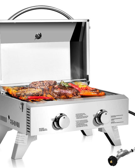Propane TableTop Gas Grill Stainless Steel Two-Burner BBQ - Giantex