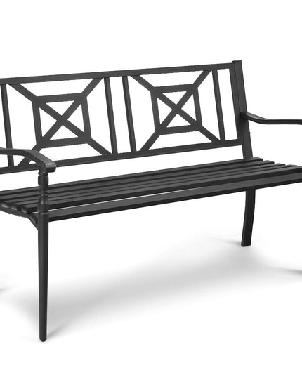 Giantex Elegant Loveseat w/Decorative Backrest & Ergonomic Armrest for Outdoor Garden, Backyard, Lawn, Porch, Path (Black)
