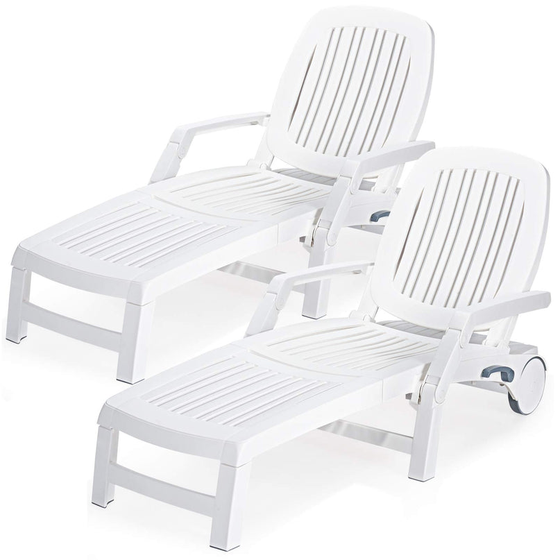 Chaise Lounge Outdoor,Foldable Sun Lounger with Wheels