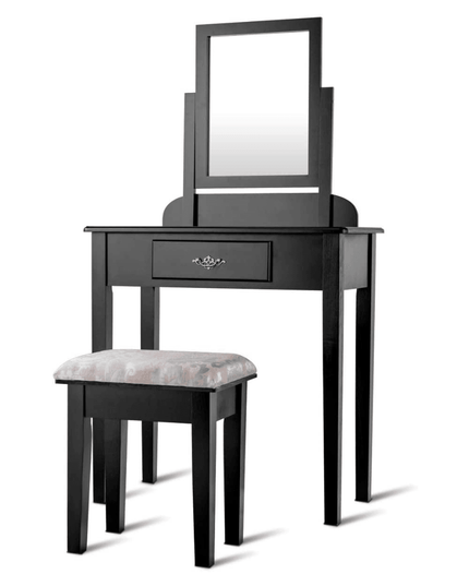 Vanity Dressing Table Stool Set Vanity Tables with Drawers, Black??1 Drawer????o? - Giantexus