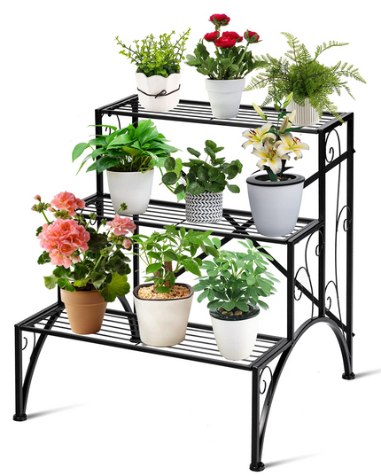 Giantex 3 Tiers Metal Plant Stand, Ladder Plant Display Rack Large Flower Pots Holder