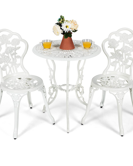 Giantex 3 Piece Bistro Set, Cast Aluminum Porch Furniture, Outdoor Patio Dining Table and Chairs with Umbrella Hole