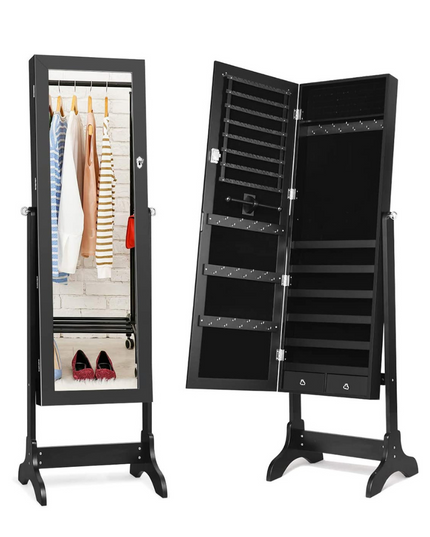 Lockable Standing Jewelry Armoire with Full Length Mirror - Giantex
