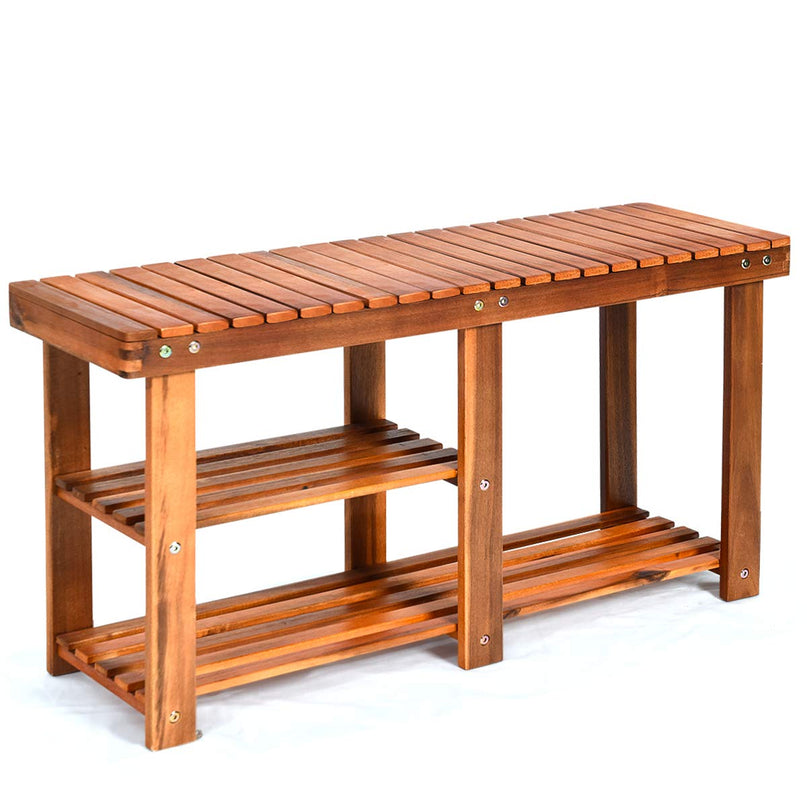 Giantex 2-Tier Shoe Bench Entryway Shoe Rack with Seat, Wood Organizer for Hallway, Bathroom