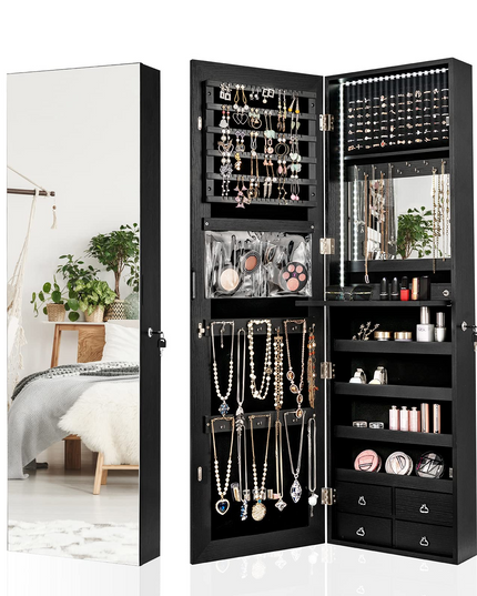 CHARMAID LED Strip Jewelry Armoire with 47.2" H Full Length Mirror - Giantex