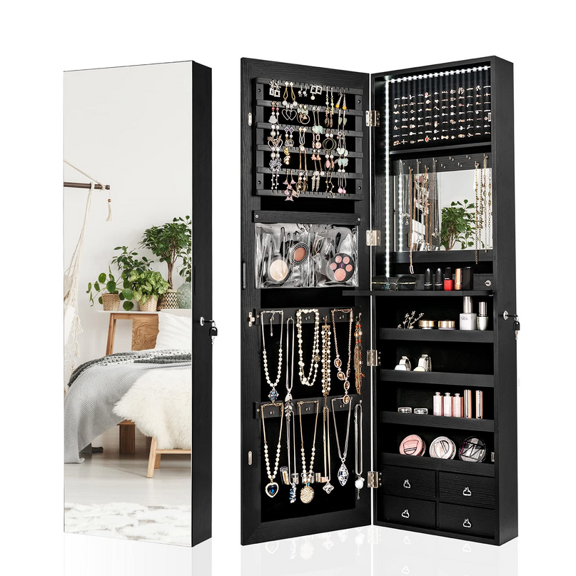 CHARMAID LED Strip Jewelry Armoire with 47.2" H Full Length Mirror - Giantex