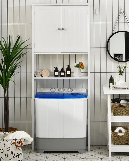 Giantex Over The Toilet Storage Cabinet W/ 2-Door Cabinet, Open Shelf, 3-Positon Adjustable Shelf