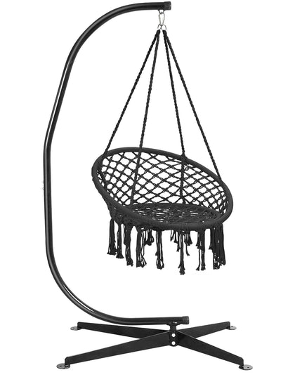 Giantex Hammock Chair with Stand, Solid Steel Heavy Duty C Stand with Macrame Hanging Chair