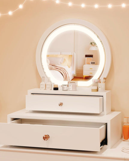 Vanity Mirror with Storage - White Table Top Vanity Mirror with Lights