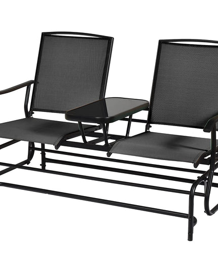 Giantex 2 Person Outdoor Double Glider Chair, Mesh Fabric Rocking Chair w/Center Tempered Glass Table