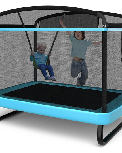 Giantex 6 Ft Kids Trampoline with Swing, Baby Toddler Rectangle Trampoline, Max Load 220lbs (Blue/Orange) - Giantexus