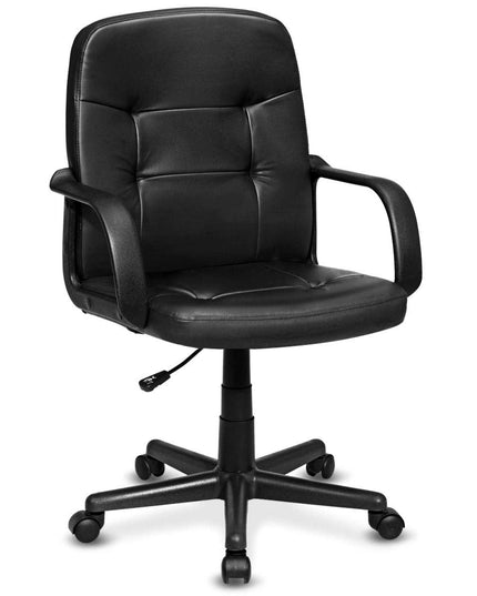 Giantex Ergonomic Office Chair Black Mid-Back Leather Computer Desk Chair with Arms