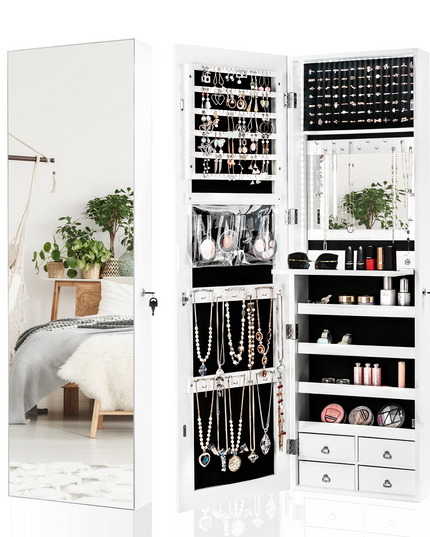 CHARMAID LED Strip Jewelry Armoire with 47.2" H Full Length Mirror