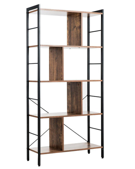 4-Tier Bookshelf, Industrial Style Bookcase with Metal Frame (Rustic Brown) - Giantexus