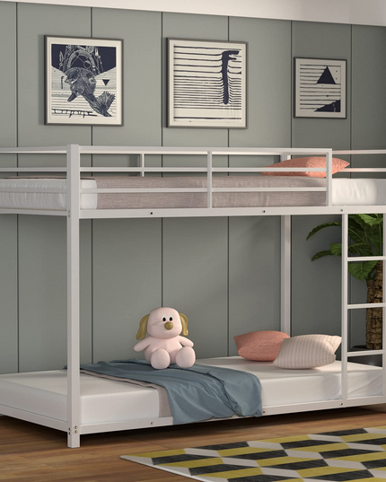 Classic Bunk Bed Frame with Safety Guard Rails & Side Ladder