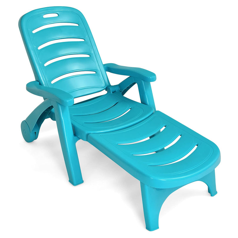Patio Chaise Lounge Recliner on Wheels - Giantex