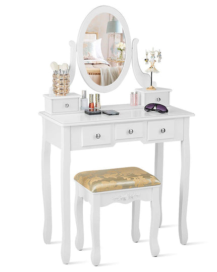 CHARMAID Vanity Table Set with Rotatable Oval Mirror