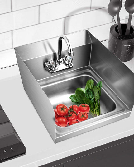 Giantex Stainless Steel Hand Washing Sink, Wall Mount Hand Sink w/ Faucet, 17" x 15" - Giantexus