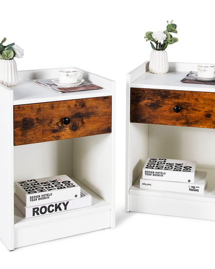 Giantex Nightstands Set of 2, Modern End Tables w/Storage Drawer & Open Compartment