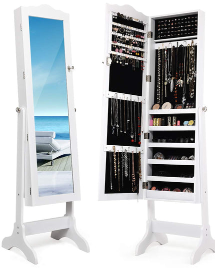 Jewelry Cabinet Armoire Lockable with Mirror - Giantex