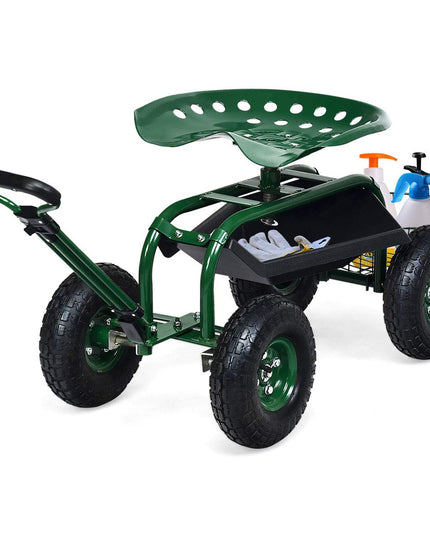 4-Wheel Garden Workseat with Storage Basket - Giantex