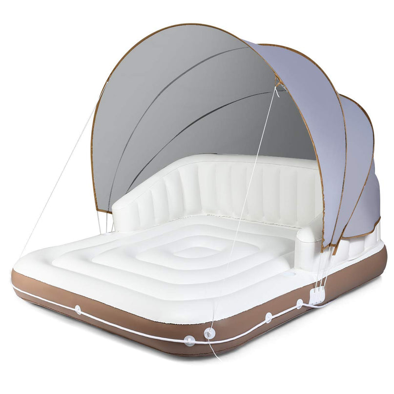 Giantex Canopy Island Inflatable Lounge, Floating Island Raft w/ High Backrest Armrest