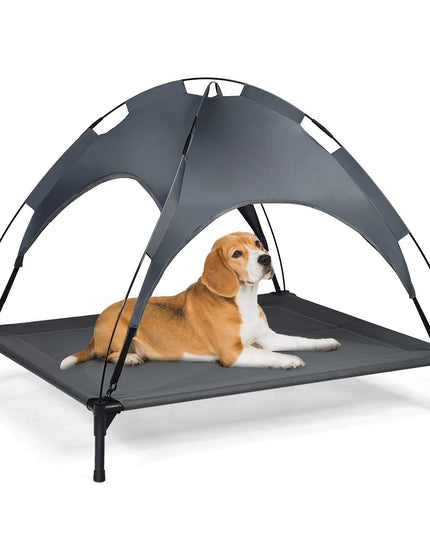 Giantex Elevated Dog Bed with Removable Canopy, Portable Raised Pet Cot Cooling Dog Bed for Camping Beach Lawn
