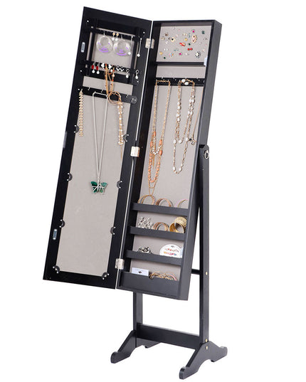 Jewelry Cabinet with Full-Length Mirror, Standing Jewelry Armoire Organizer