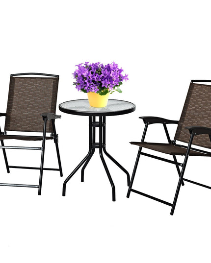 Giantex Patio Dining Set with 2 Patio Folding Chairs (Brown)