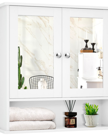Bathroom Wall Cabinet with 2 Mirror Doors and Adjustable Shelf